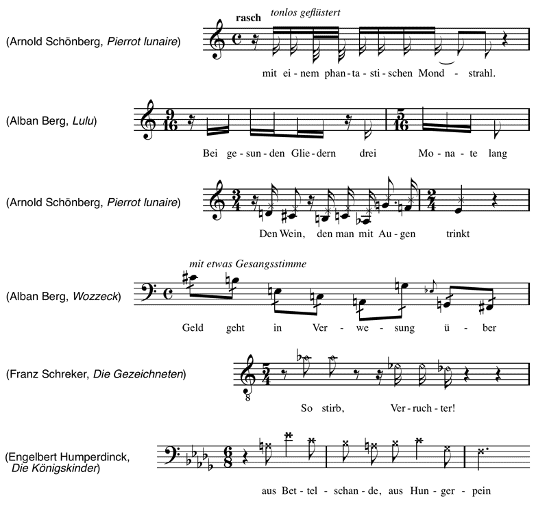 Beispiele für verschiedene Notationsformen von Sprechgesang